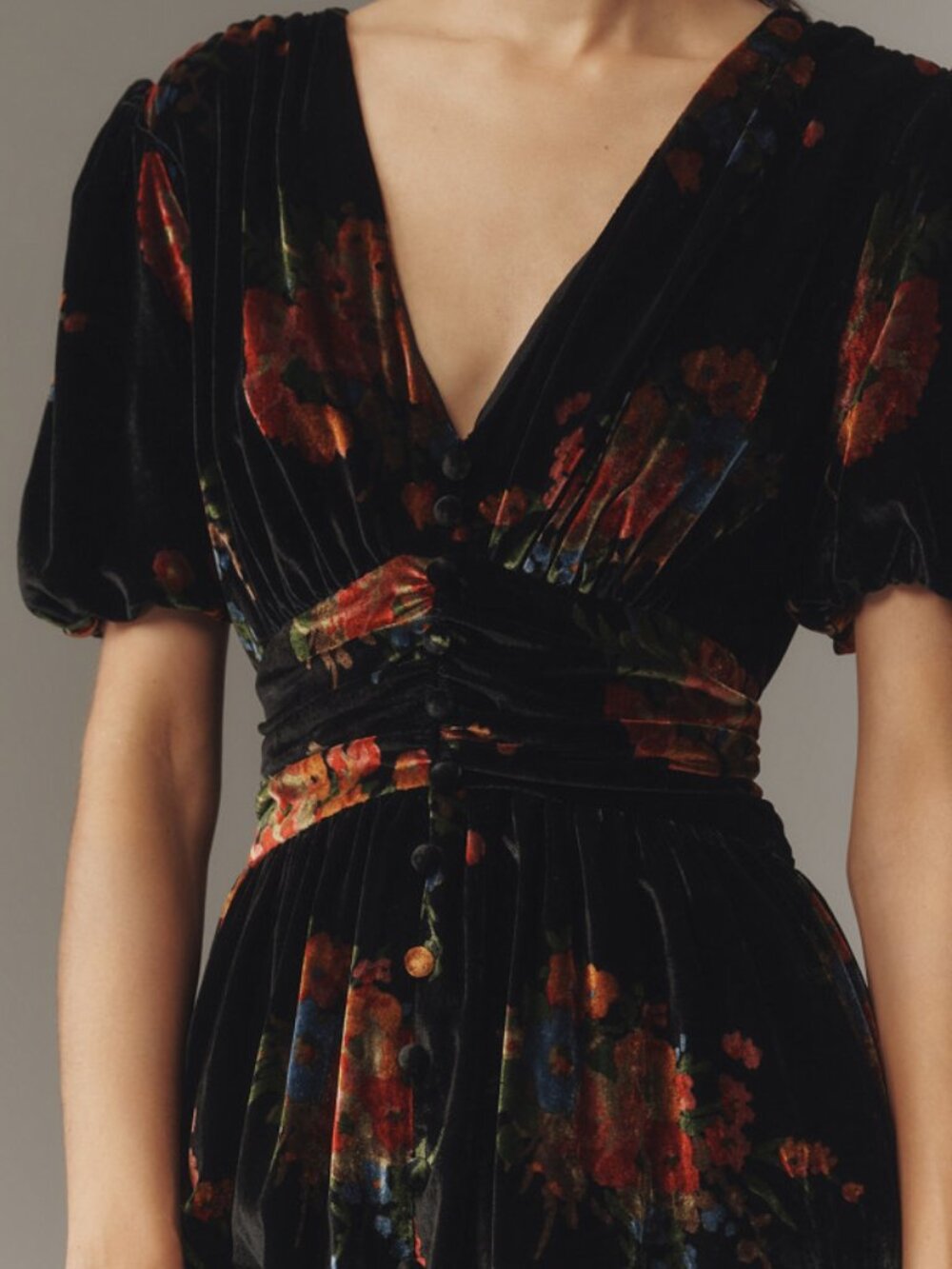NWT The Katerina Button-Front Dress: Black Floral Velvet Edition - Picture 3 of 4